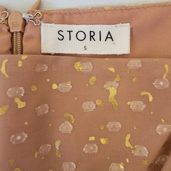 STORIA Gold Flaked Embroidered Dots Baby Doll Mini Dress Small - Picture 9 of 10